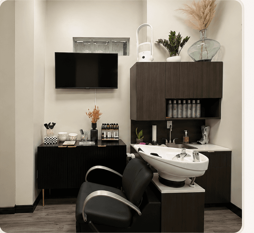 ColorBar Salon Suite shampoo and styling area